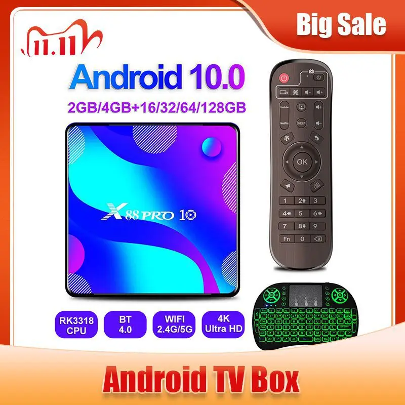 

Newest Android 10 TV Box 4K Ultra HD 4G RAM 64G 128G ROM Smart Set Top Box With WiFi Blultooth 4.0 Support YouTube Media Player