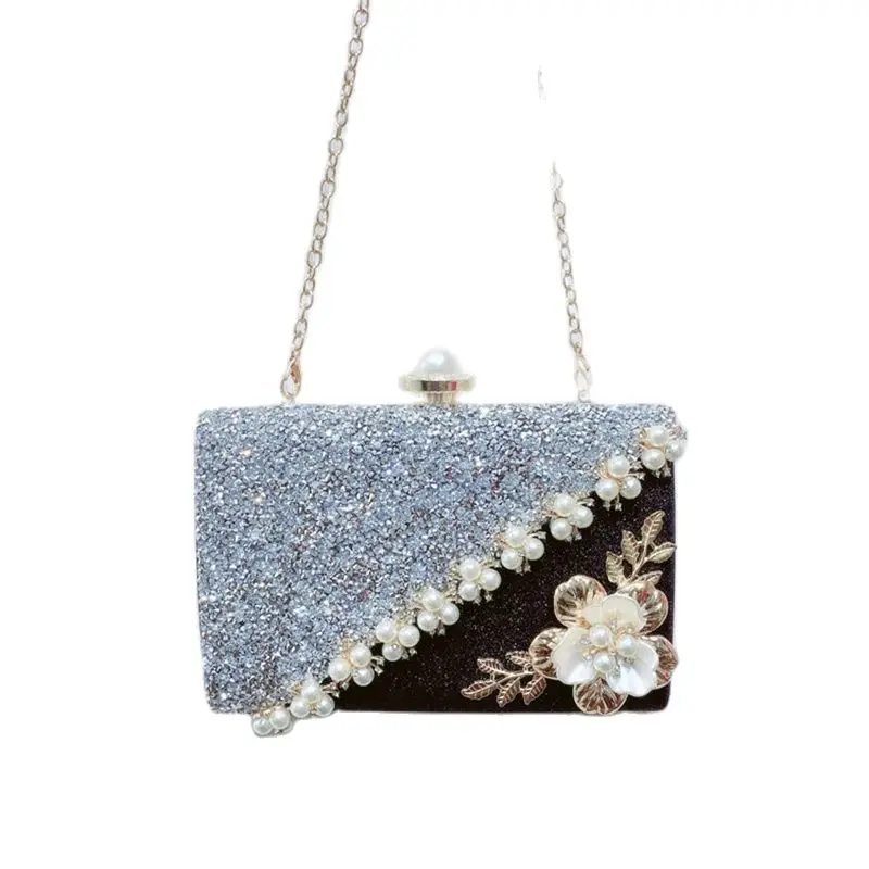 Handmade Flowers Evening Bag Woman Luxurious Pearl Splice Sequined Scrub Clutches Bag 2021 Bridesmaid Bride Wedding Purse M1380