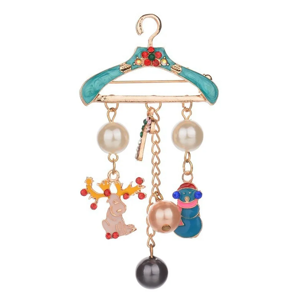 

1Pc Christmas Hanger Brooch Elk Snowman Cane Rhinestone Creative Pearl Brooch Clothing Fashion Classic Charm Accessories