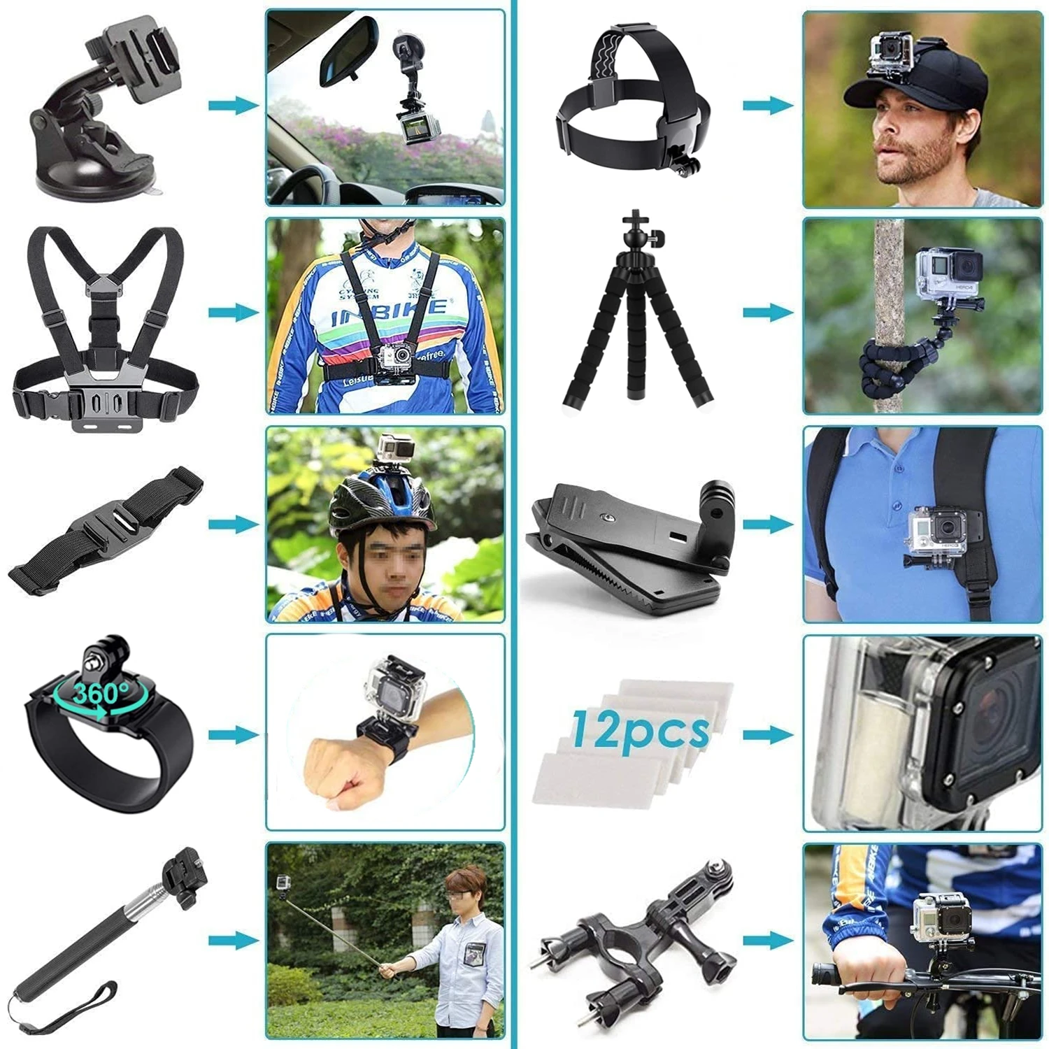 Set di accessori per action camera - immagine 4