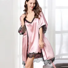 Женская пижама, летняя, длинный рукав, сексуальный, сплошной, v-образный ворот, халат, женское белье, ночная сорочка на бретельках, ночная сорочка+ ночная сорочка 8,20