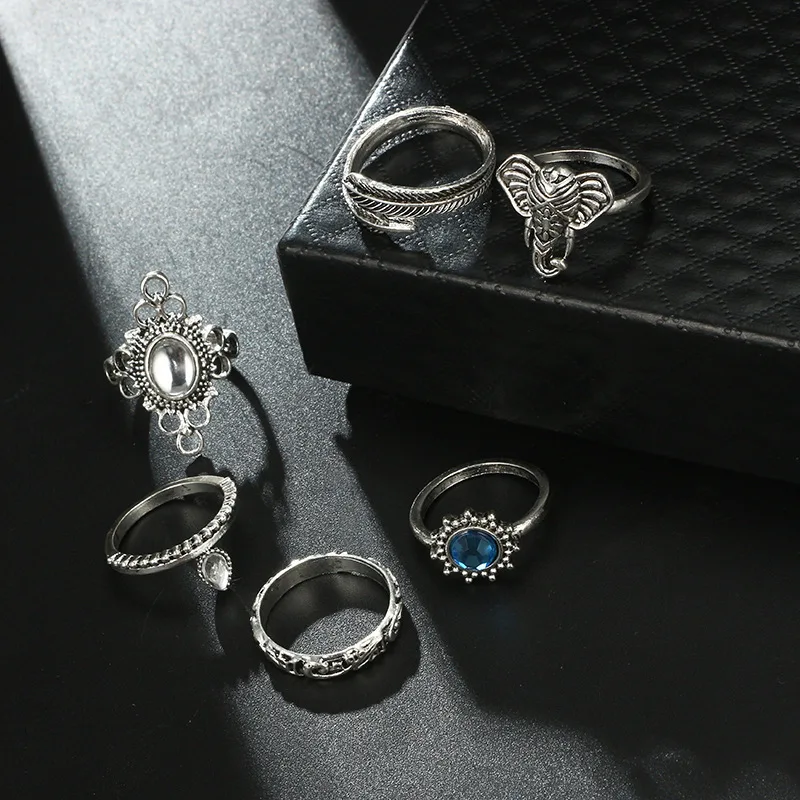 Bague Femme, винтажные кольца для женщин, геометрической формы, в стиле бохо, цветок, кристалл, кольцо на кончик пальца, набор, богемный, миди, ювелирные изделия, серебряный цвет