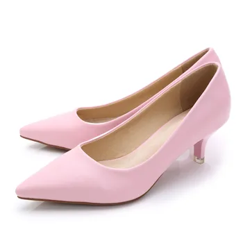 

2019 New Arrival Women Med High Heel Brand Ladies Pointed Toe Shoes Ladies Genuine Leather Fashion Pumps office Shoes JS-A0005