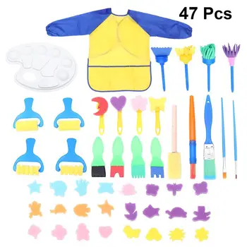 

47Pcs Children Art Painting Sponge Brushes Set Colorful Early Education Graffiti Seal Drawing Pen Painting Art Clothes Supplies