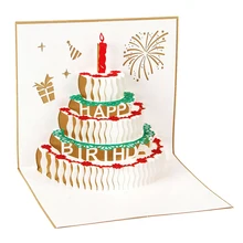 Feliz cumpleaños postal tarjetas de regalo de felicitación papel 3D hecho a mano Pop Up láser cortado pastel Vintage con sobre dorado