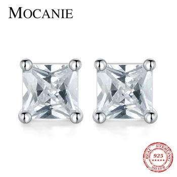 

Mocanie Genuine 925 Sterling Silver Geometric Square Zircon Stud Earring for Women Fashion Wedding Ear Pin Fine Jewelry 2020 New