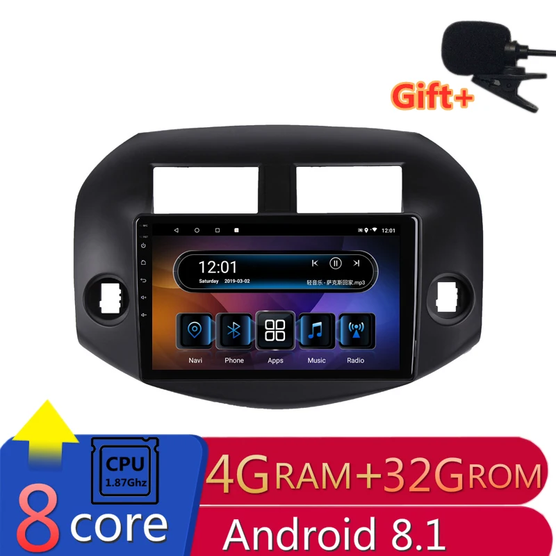 10\ 4G RAM 2.5D IPS 8 Core Android 9.1 Car DVD Multimedia Player GPS For Toyota RAV4 2007-2010 2011 2012 audio radio navigation