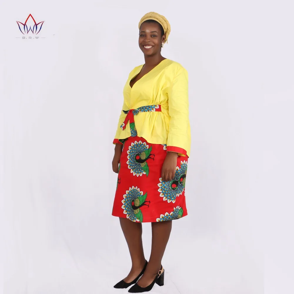 Африканский стиль, женская африканская одежда, комплект из двух предметов, платье, костюм для женщин, топы, куртка и юбка с принтом, Bazin Riche, одежда WY809