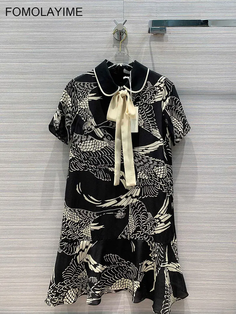 

Summer Dresses 2020 High Fashion Luxury Print Summer Short Sleeve Bow Tie Dress for Women