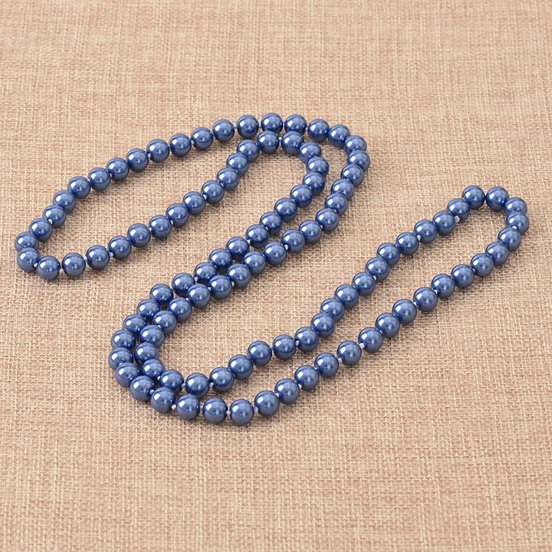 Long Pearls Necklace 36inch DIY Imitation Shell Dark Blue 8mm Size For jewely Making Women Ladies H858 | Украшения и аксессуары