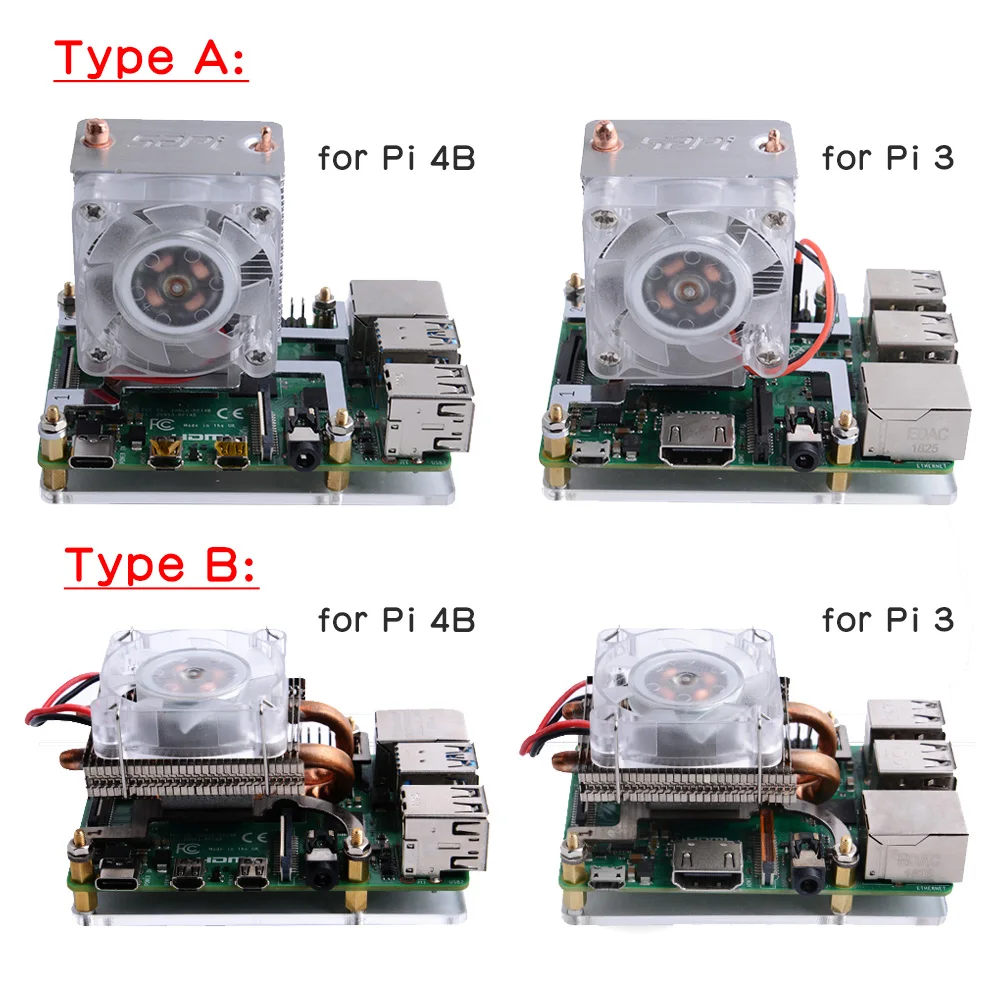 Вентилятор охлаждения CPU Raspberry Pi ICE башня кулер с радиатором для 4 Model B / 3B +