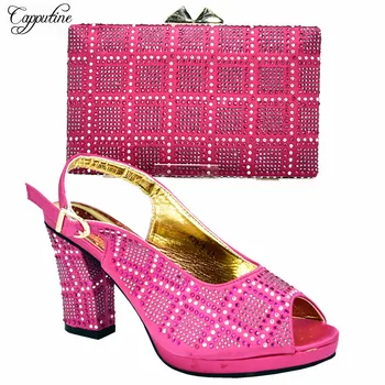 

Excellent wedding/party set fuchsia high heel sandal shoes and handbag set 528-3, heel height 10cm