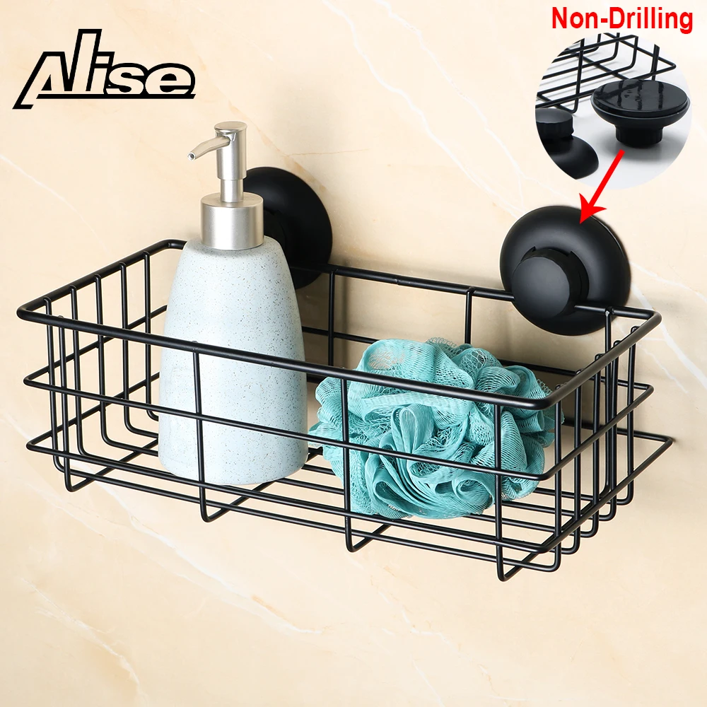 Stainless Steel Kitchen Bathroom Shower Storage Basket Caddy Shelf Suction Cup L 
