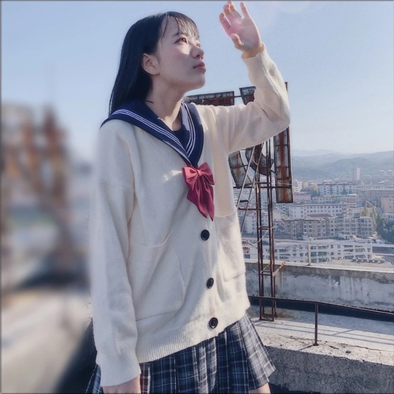 Japanese School Uniform Korean Fashion Sailor Girl Cardigan Cosplay Suit Sweater Anime Student Costume