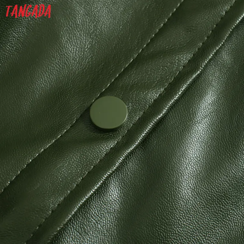 Tangada, женское зеленое мини-платье из искусственной кожи, туника, рукав три четверти, Ретро стиль, элегантное женское платье-рубашка, vestido JE81