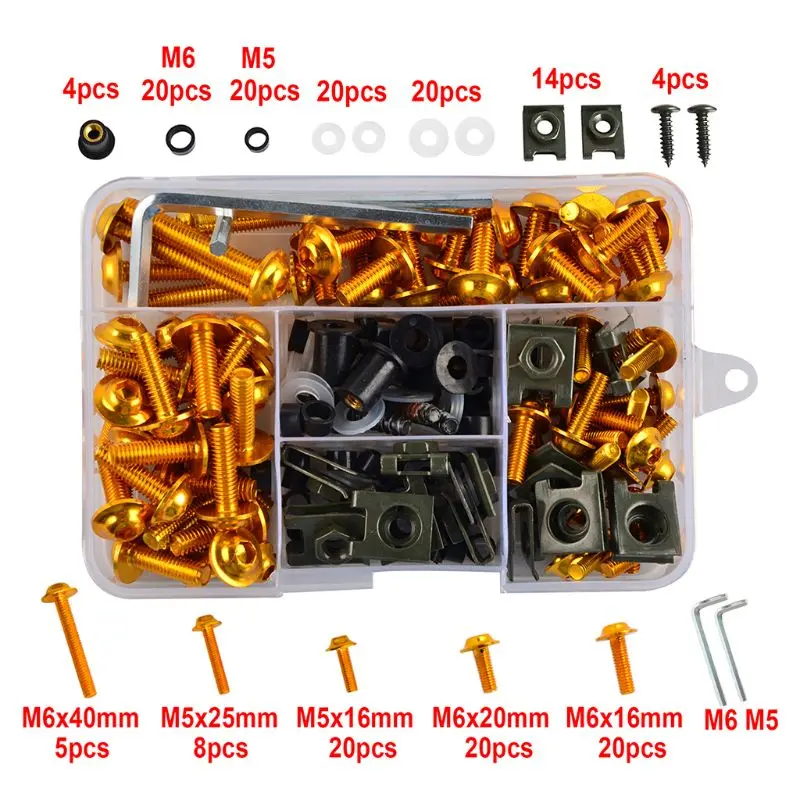 177pcs/set M6 M5 Burkolat Felcsavar készlet Karosszéria csavarok Csavaranya számára Motorbicikli 6 színek