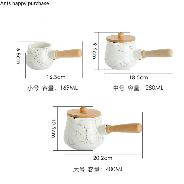 Fehér Arany Mintázat Kerámia Tejkanna Fa Fogantyú Kávé Tej Edény Kávéfőző Kiegészítők Asztali Fedéllel - Image 6