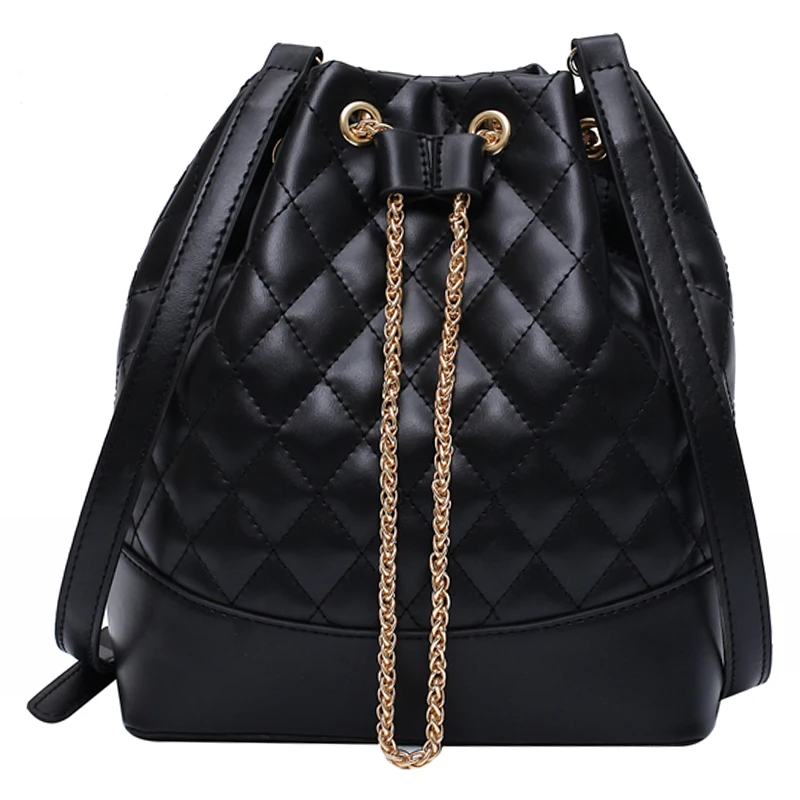 

191217 iVog New Arrival Everyday Female Small Shoulder Crossbody Handbag Black Geometric Quilted Bucket Bags for Women 2019