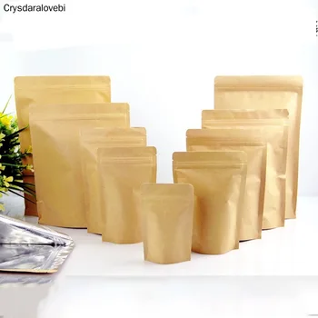 

100Pcs High Barrier Kraft Paper Stand up Zipper Coffee Pouch Bag, Zip Lock Food Gift Cookie Baking Packaging Paper Bags