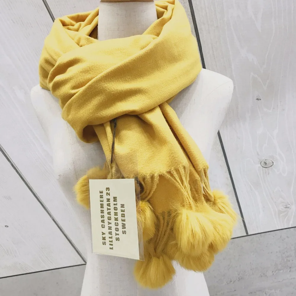 

luxury Brand Solid Pashmina Cashmere Scarf With Rabbit fur ball Women Long Blanket Scarf Wrap Wool Scarves Shawls and Scarves