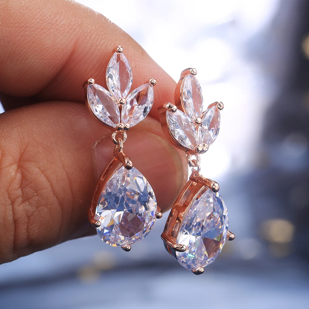 Huitan Classic Big Pear CZ Stone Necklace/Earring Wedding Set for Women Delicate High Quality Zircon Lady Party Wear Jewelry Hot