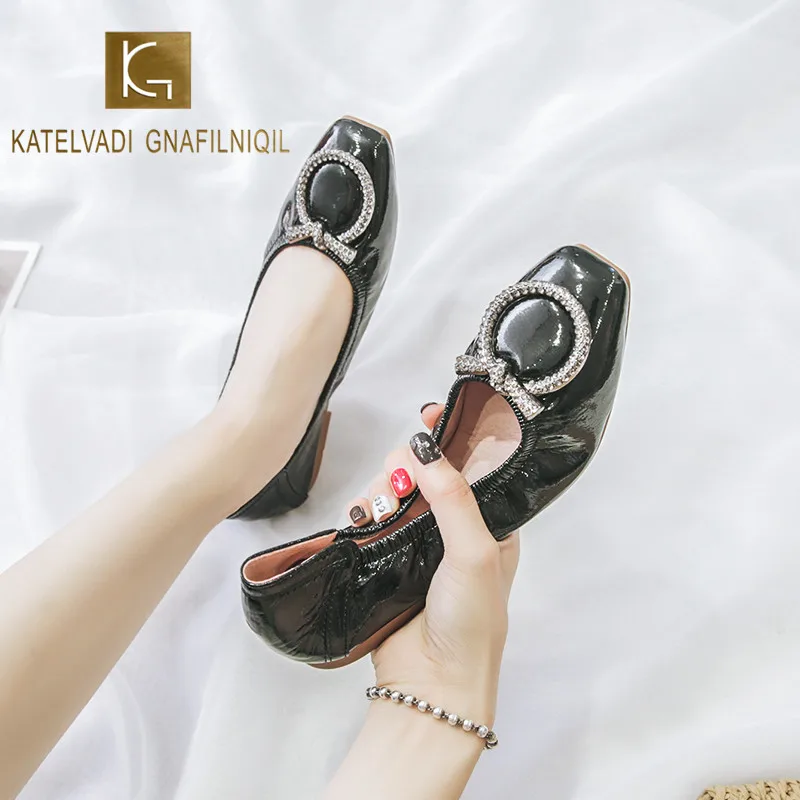 

KATELVADI Women Ballet Flats Buckle Shoes Square Toe Ladies Casual Shoes Comfortable Soft Shoes For pregnant Woman JN0014