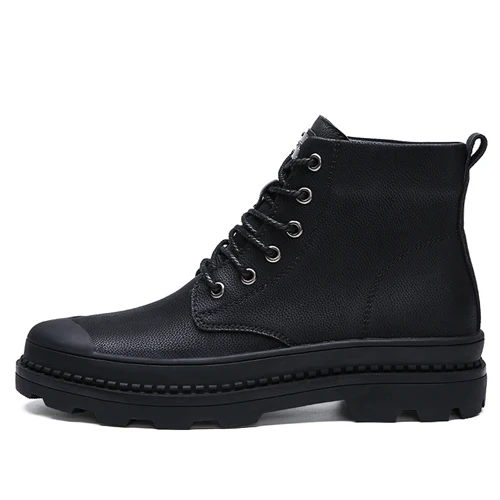 JUNJARM мужские мотоциклетные ботинки из натуральной кожи; Мужская зимняя обувь; качественные мужские рабочие ботинки; теплые мужские зимние ботинки; большие размеры 38-47 - Цвет: Black