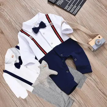 

Newborn Baby Boys Gentleman Suit Bow Tie Clothes Children Party Romper Outfit