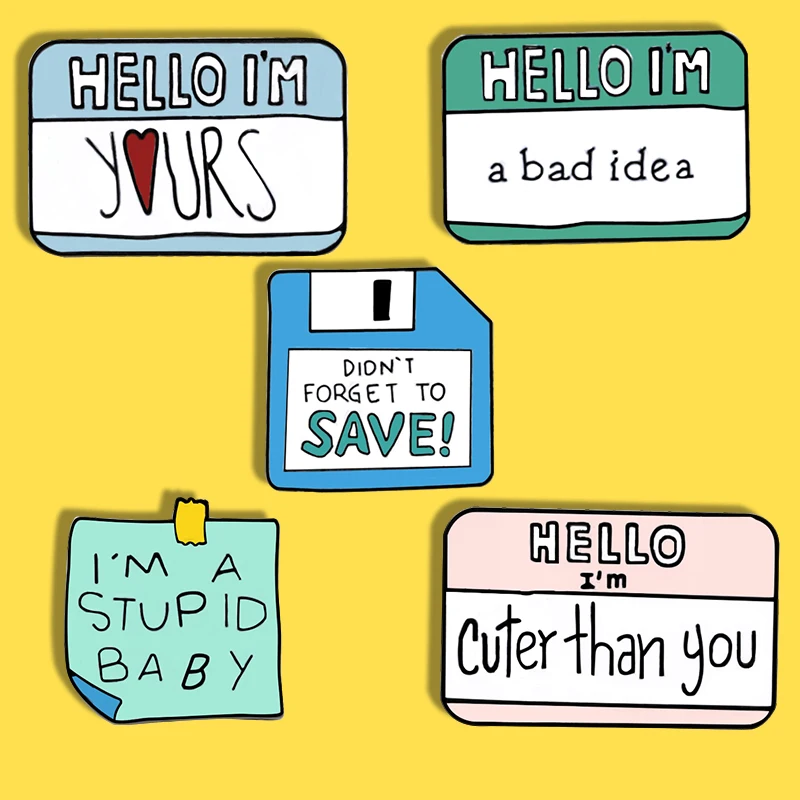 5 видов стилей Humor мультфильм этикетка карта памяти Брошь Дети пара заметка текст