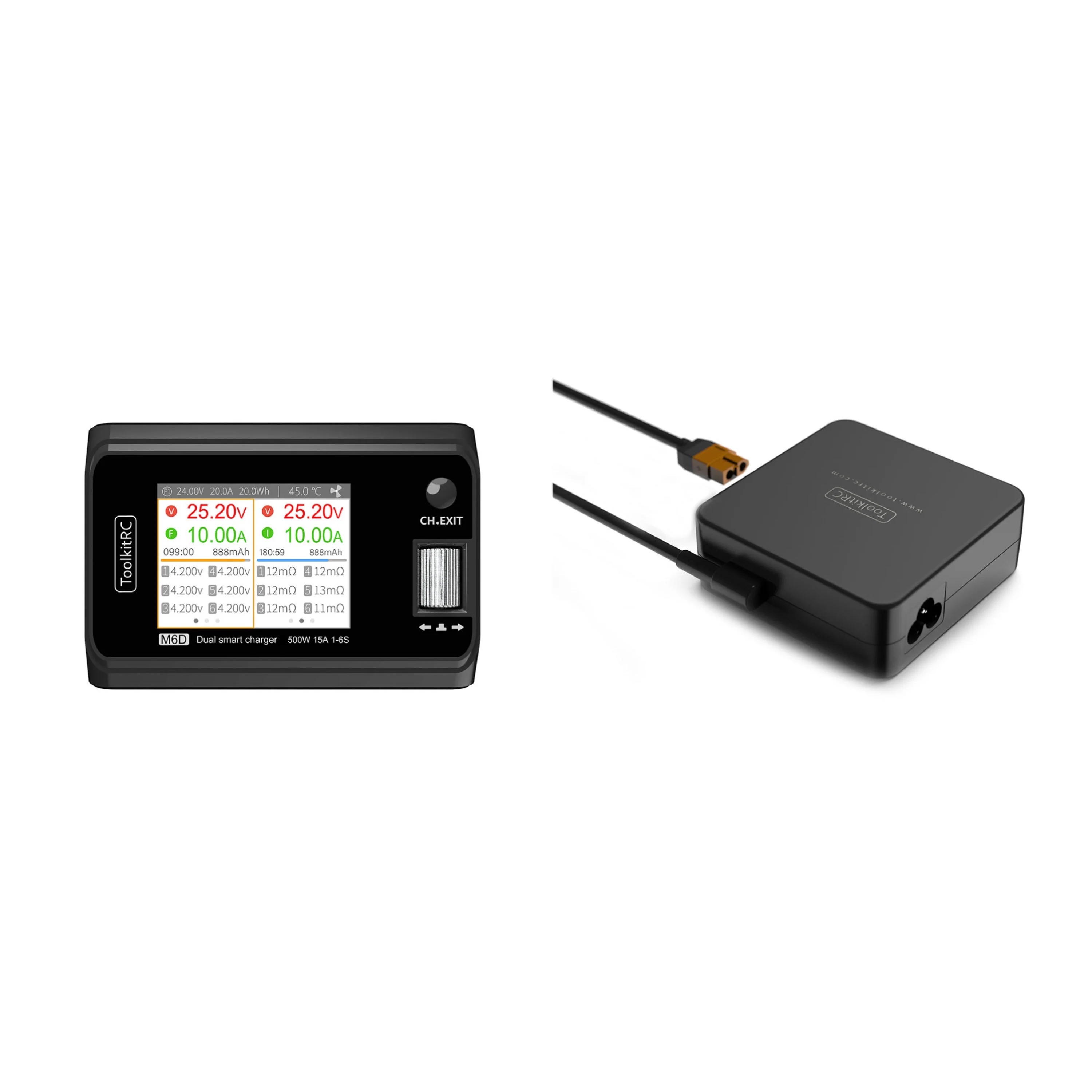 In Stock ToolkitRC M6D 15A x 2 DC Dual-channel Output 1-6s Charger Discharger and ADP100 100w 20v 5A Power Supply Unit Set Sell