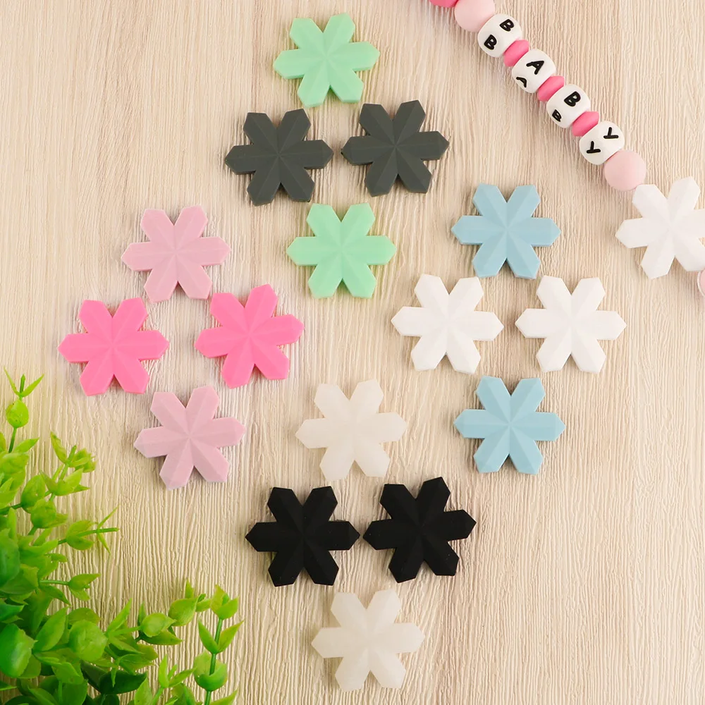 

Kovict 10Pcs Silicone Snowflake Beads Food Grade Silicone BPA Free DIY Accessories Teethers Pacifier Clip Baby Teethers