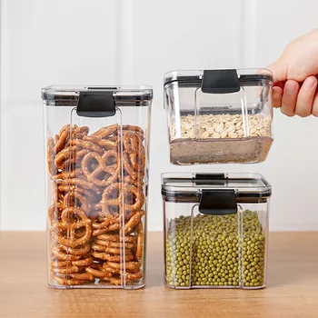 

Multi Purpose Cereal Storage Container Airtight Food Fresh Box Saves Space Square Clear Sealed Jar Food Sacks Dispenser