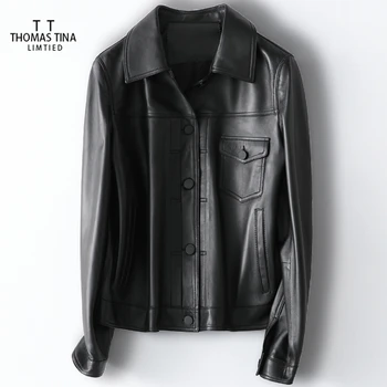 

Thomas Tina genuine real leather jackets women single breasted natural sheepskins coats for spring autumn hot outwearing clothes