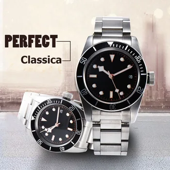 

automatic mens watch 41mm movement 316L stainless steel case black sterile dial date 03