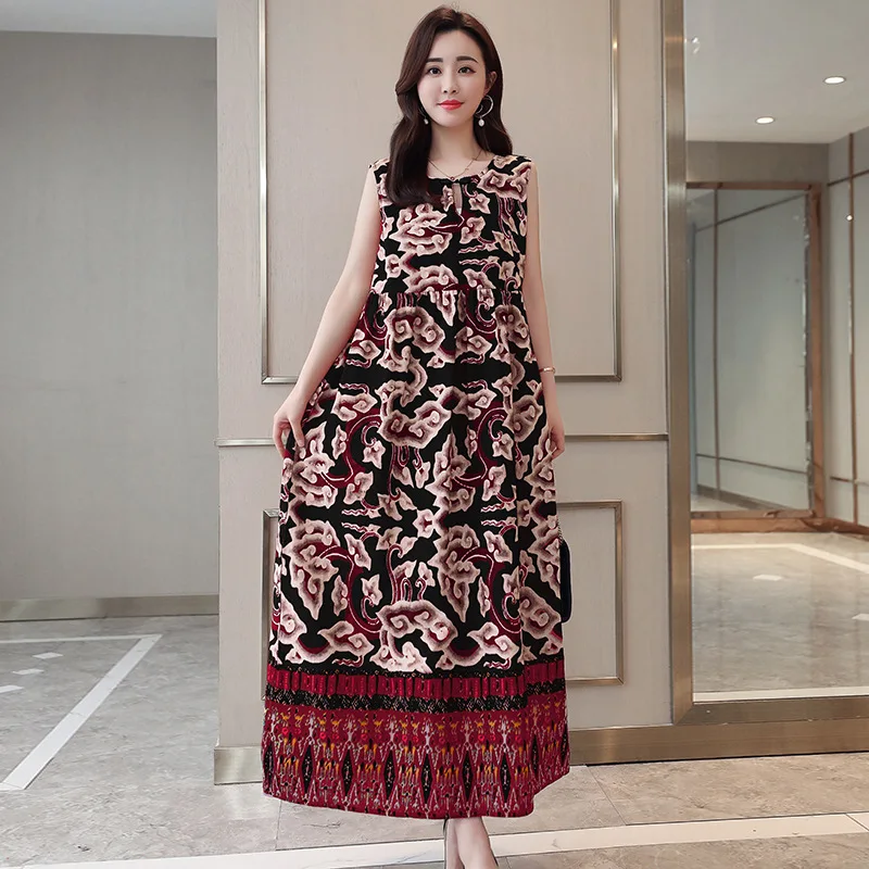 

2019 Spring And Summer New Style Cotton Linen Loose And Plus-sized Sleeveless Dress