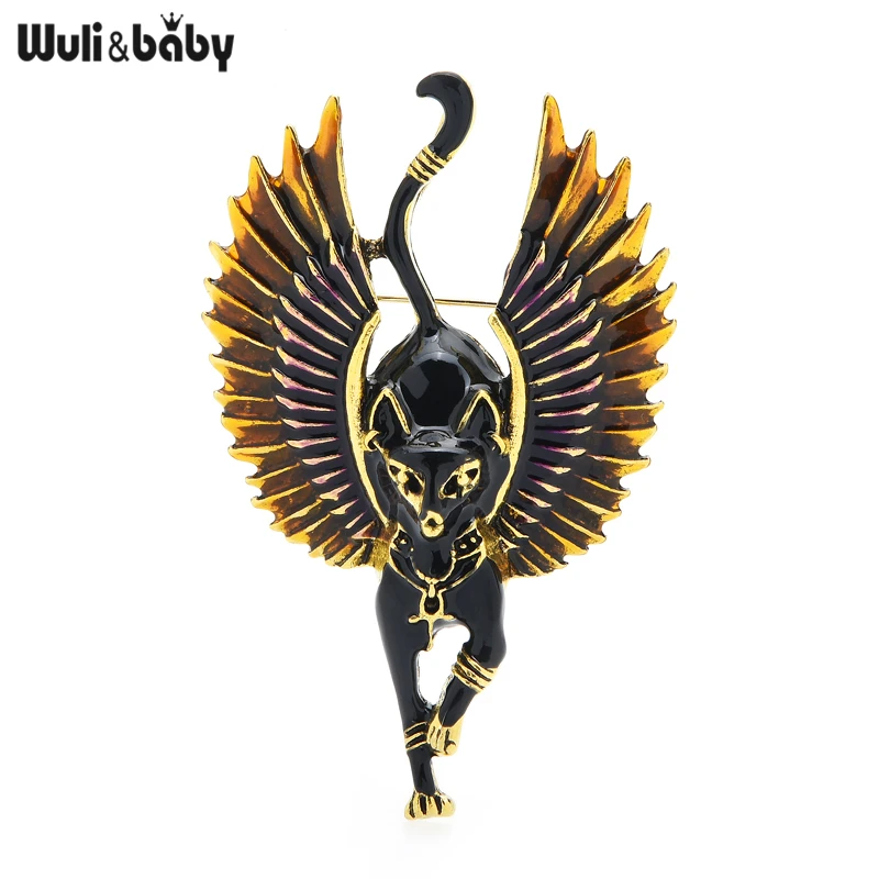 Wuli&baby Flying Angel Cat With Wings Enamel Animal Brooch Pins Egypt
