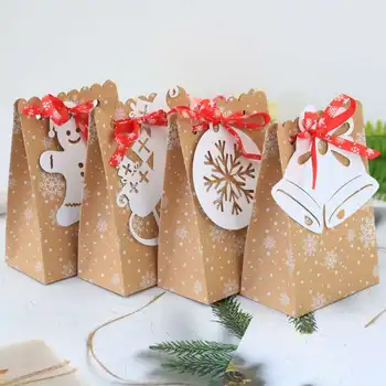 

24pcs Christmas Kraft Paper Bags With Tag Label Snowflake Candy Bag DIY Packaging Bags For Christmas Decoration Gift