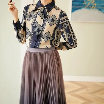 

New women s silk blouse printed shirt female spring 2020 long sleeves
