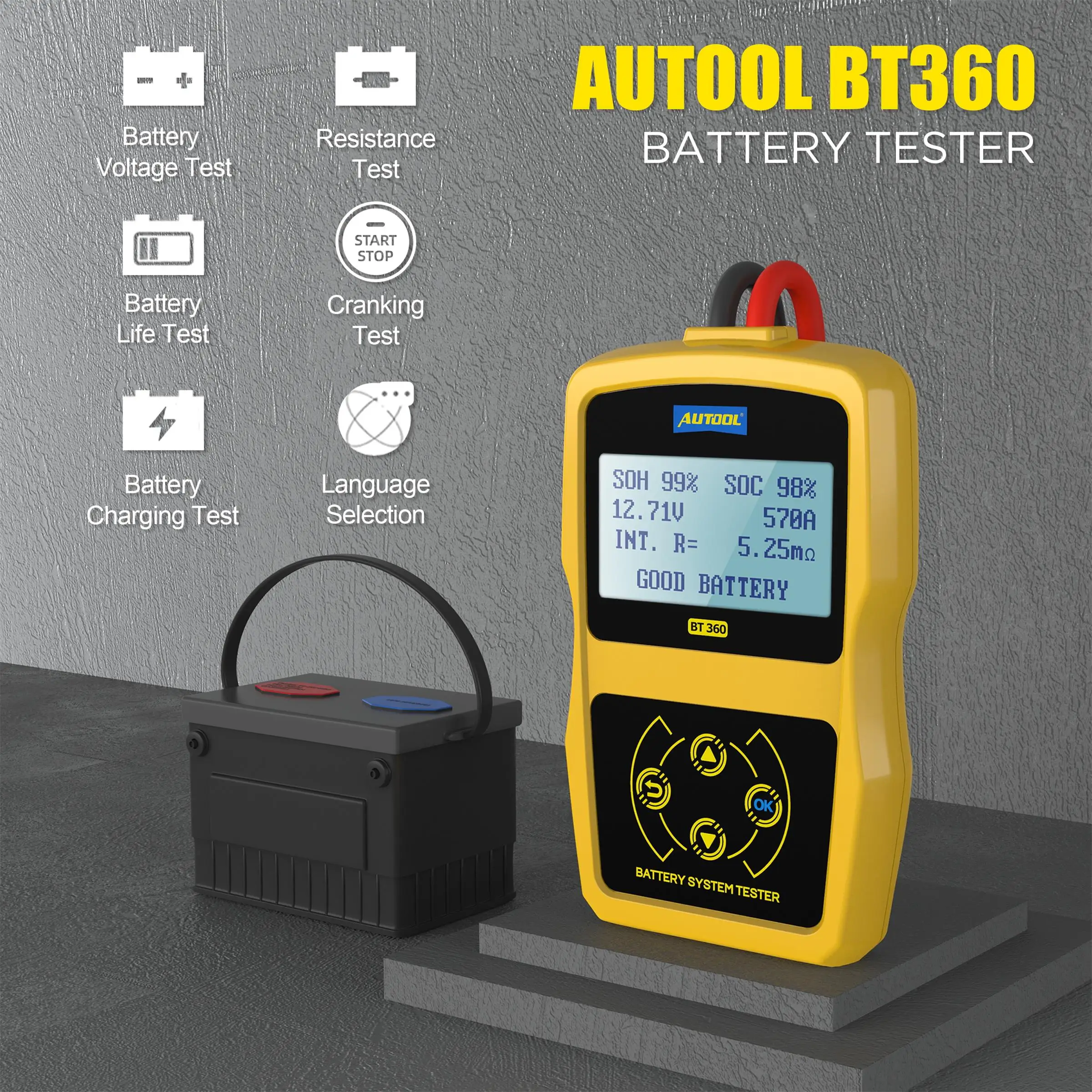 AUTOOL BT360 Car Battery System Tester DC 12V Auto Battery Diagnostic Scanner 