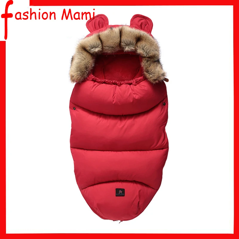 

2019Winter Sleeping Bags Envelope Newborn Baby Stroller Pad Sleepsack Hooded With Cute Ear Thick Warm Infant Footmuff