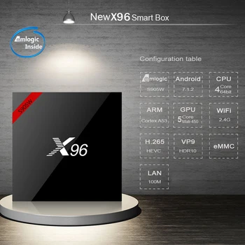 

X96 Smart tv Android 7.1.2 TV Box Amlogic S905W Quad Core H.265 VP9 HDR10 2GB / 16GB DLNA WiFi LAN HD Media Player EU Plug