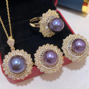 

thick gold-plated microscope technology han edition stud earrings earrings necklace pendant ring ring three-piece suit