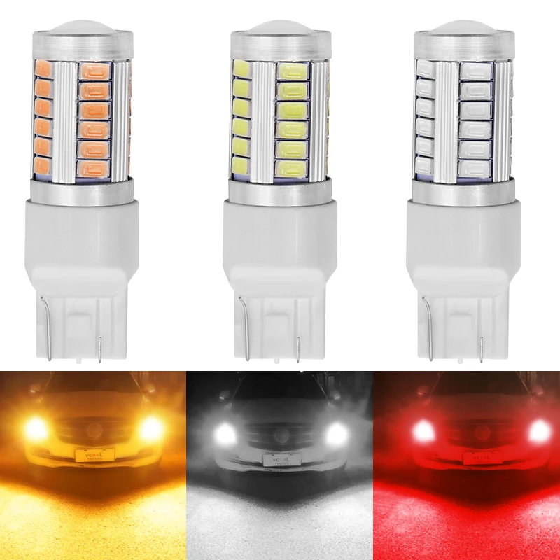 

2pcs T20 7443 W21/5W 33 SMD 5630 5730 LED Auto Brake Lights 21/5w Car DRL Driving Lamp Stop Bulbs Turn Signals White Amber DC12V