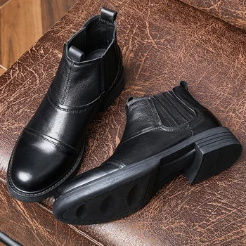 

Chelsea Boots Mens Short Boots High Quality Genuine Leather Hight-Top Business ankle boots autumn winter British retro cowhide