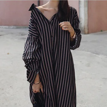

LANMREM can ship Overknee Long style Stripe Shirt style Dresses famale 2020 spring summer new loose women's clothes Tide YJ050