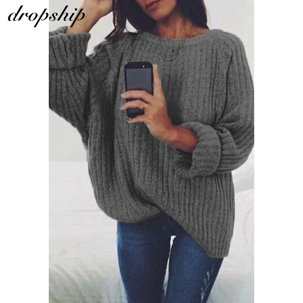 

Women Turtleneck Knitted Sweater Long Pullovers Autumn Winter Casual Loose Solid Sweaters O Neck Thin Knitting Jumper Pullpver