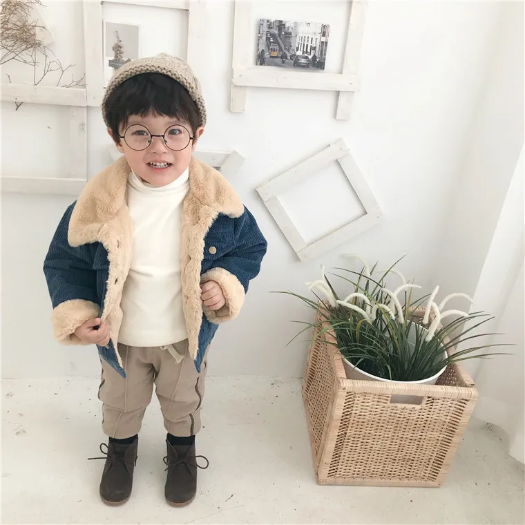 2018 Winter New Style Childrenswear Korean-style Children Corduroy Dehaired Angora Coat Small CHILDREN'S Fleece-Lined Coat