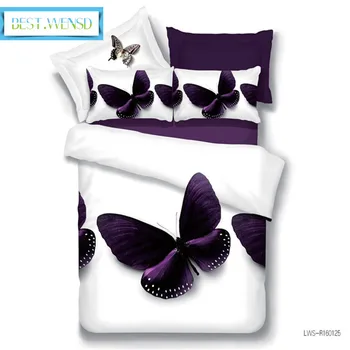 

BEST.WENSD promotion quality Purple Butterfly comforter sets 3d white bedding bed comforter bed sheet home goods western decor