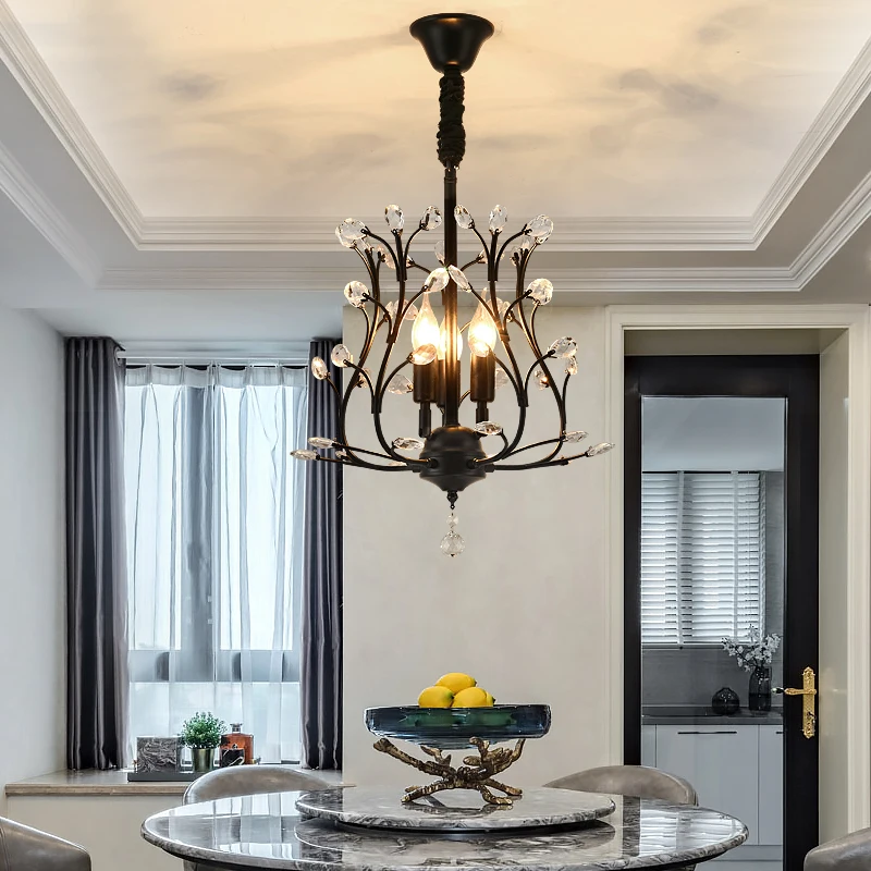 Merican Small Crystal Chandelier Lighting For Bedroom Study Room Ceiling Chandeliers Gold Black Lustre Cristal Light Fixtures