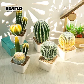 

1Set Potted Succulents Cactus Bonsai vase Artificial Flower Fake Floral for Wedding Home Party Decorative 9 colours D0033